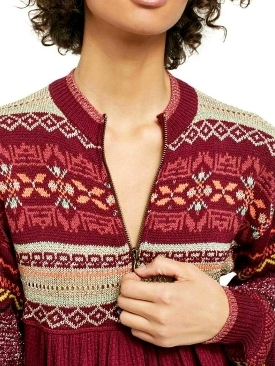 Free People Cabin Fever/ Cozy Cottage Sweater Women Size Medium Burgundy Color - Picture 4 of 12